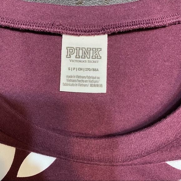 PINK Victoria’s Secret Maroon w/ White Logo Short Cuffed Sleeve Shirt Size S - Picture 4 of 8